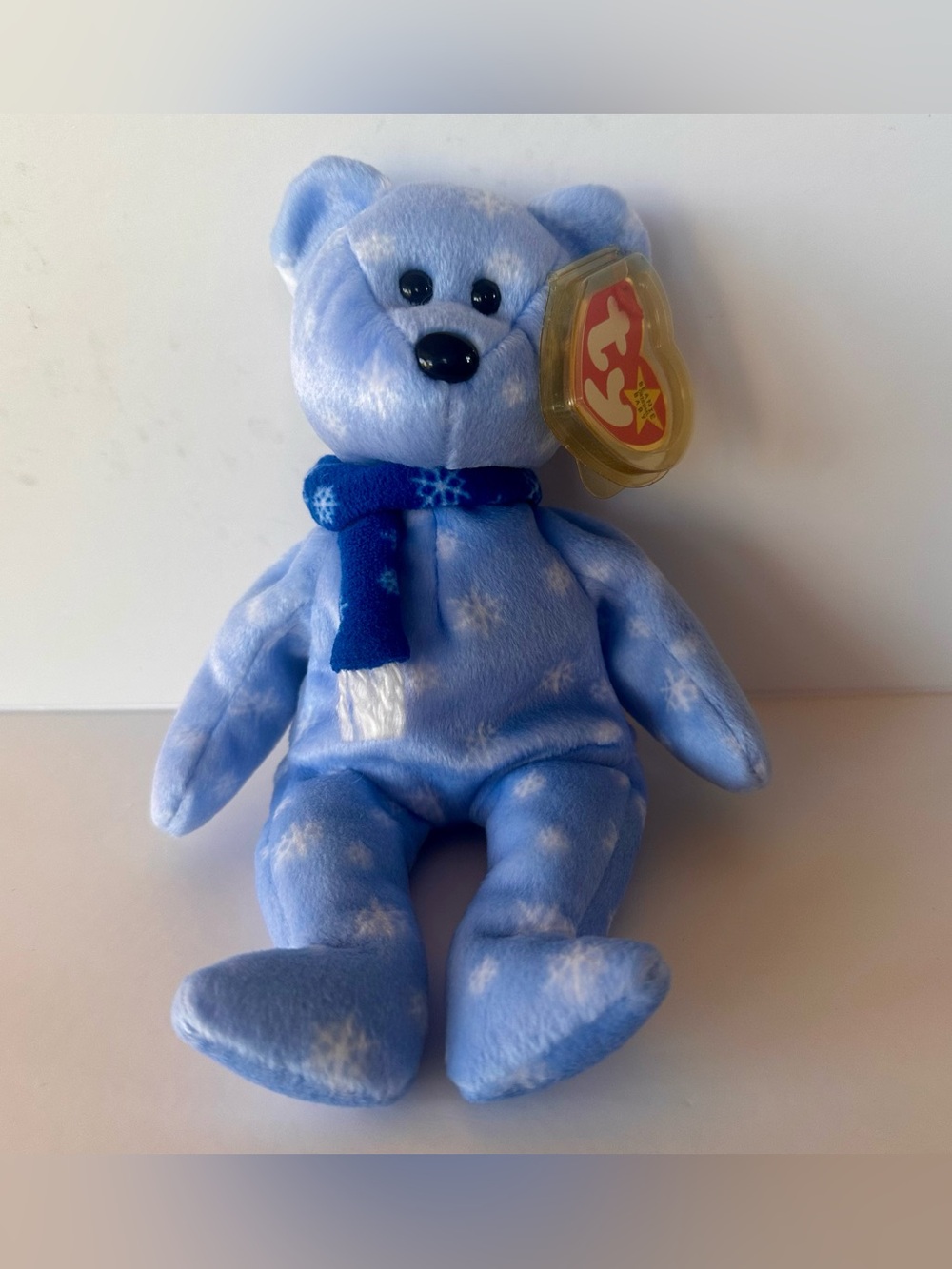 TY Beanie Baby 1999 Holiday Teddy Blue Snowflake Bear With Tag Protector
